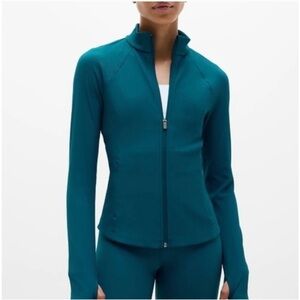 Athleta Salutation Jacket II 2.0 Ribbed Full Zip Womens Coastal Teal M Yoga